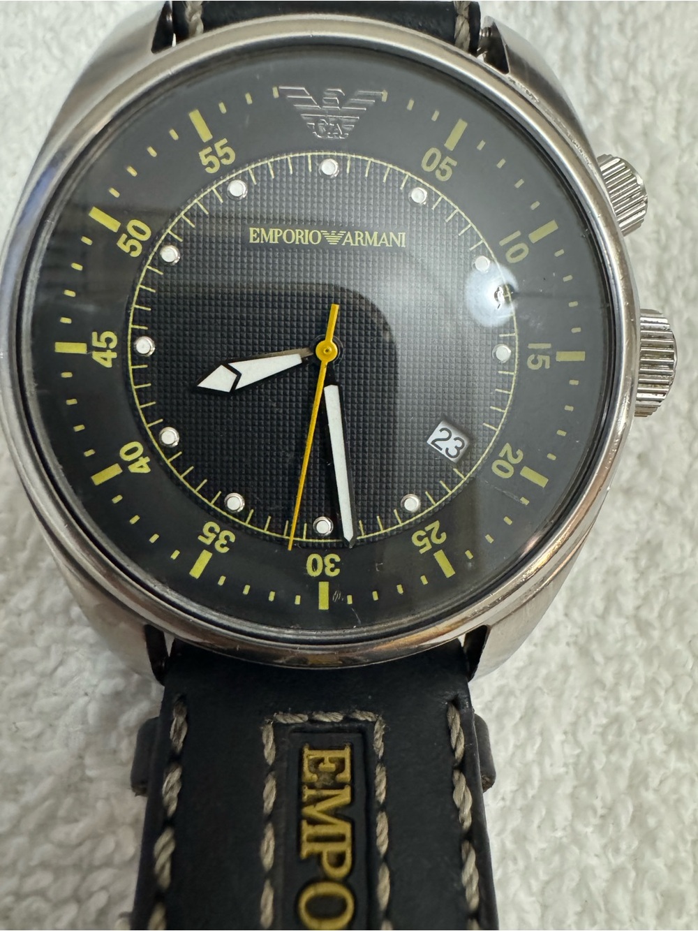 Emporio Armani Black and Yellow Men's Chronograph Watch